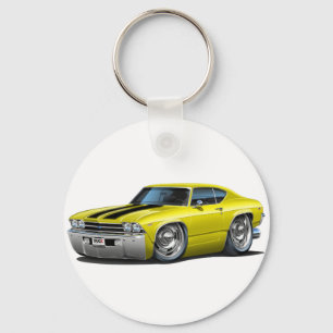 Chevelle Gelb-Schwarzes Auto 1969 Schlüsselanhänger