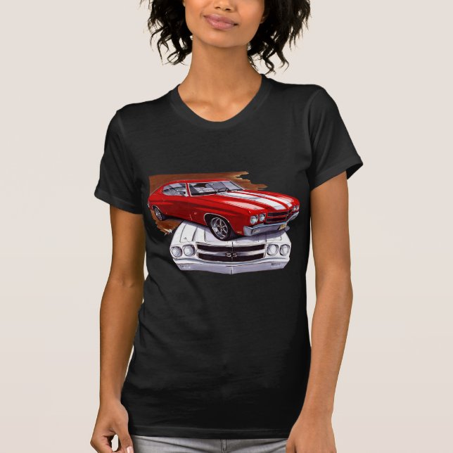Chevelle Rot-Weißes Auto 1970 T-Shirt (Vorderseite)