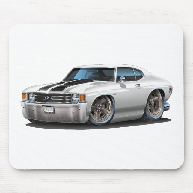 Chevelle Weiß-Schwarzes Auto 1971-72 Mousepad (Vorne)