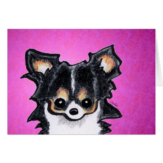 Cheveux longs Chihuahua Tricolore personnalisé (Devant horizontal)