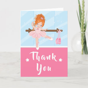 Cheveux rouges Ballerina rose Carte de remerciemen