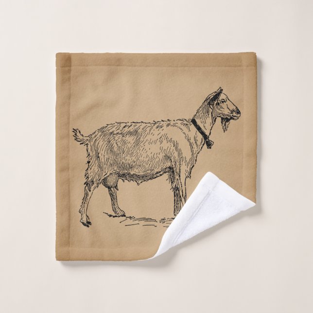 Chèvre avec Bell Illustration Antique Vieille Brow (Gant de toilette)
