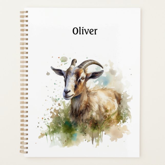 chèvre dans un vert pâturage aquarelle personnalis (Devant)