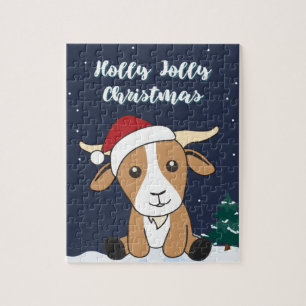 Chèvre Noël Chèvres Animaux d'hiver Jigsaw Puzzle