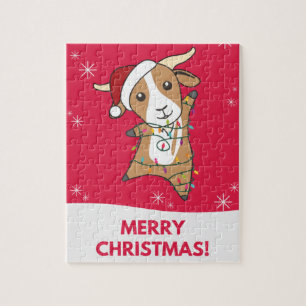 Chèvre Noël Chèvres Animaux d'hiver Jigsaw Puzzle