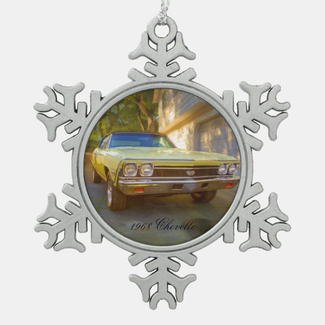 CHEVROLET 1968 CHEVELLE SS SCHNEEFLOCKEN Zinn-Ornament (Vorderseite)