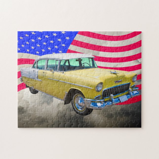 Chevrolet-Bel Air 1955 mit amerikanischer Flagge (Horizontal)