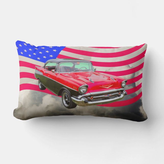 Chevrolet-Bel Air 1957 und -amerikanische Flagge Lendenkissen (Vorderseite)