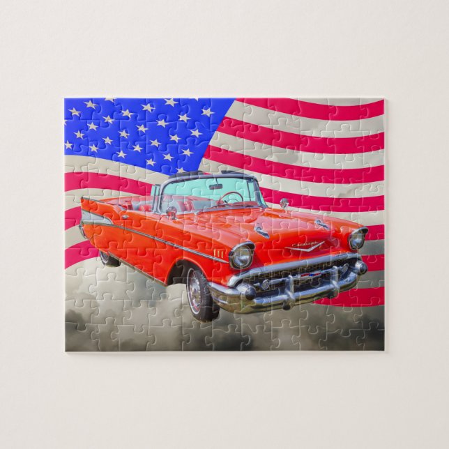 Chevrolet-Bel Air 1957 und US-Flagge (Horizontal)