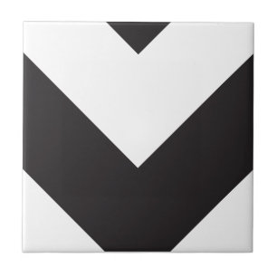 Chevron 1 Schwarz und Weiß Fliese