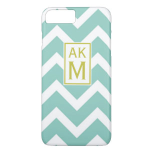 Chevron bleu et blanc Monogram iPhone 7 Plus Coque