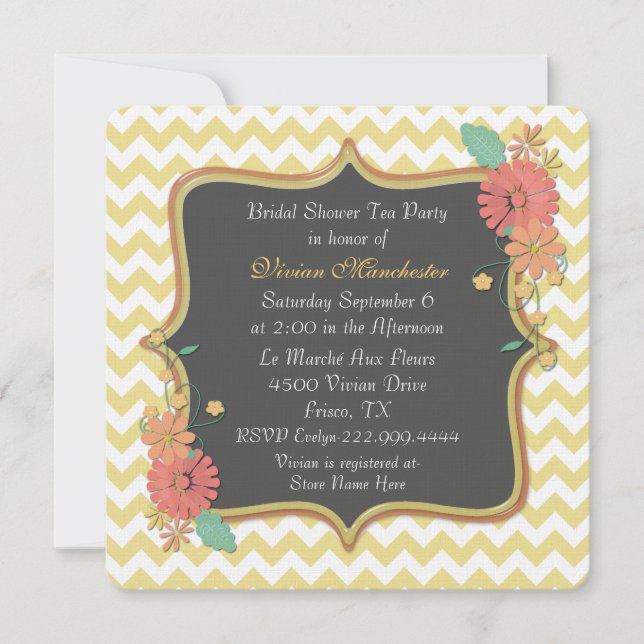Chevron chic et invitation florale de Fête de la (Devant)