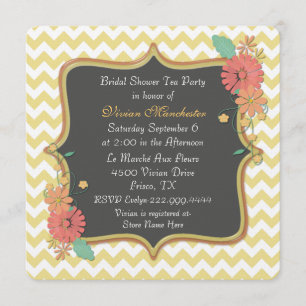 Chevron chic et invitation florale de Fête de la