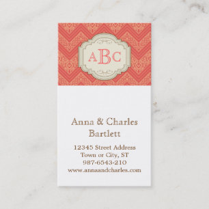 Chevron Damask (Melone) Personalisiertes Monogramm Visitenkarte