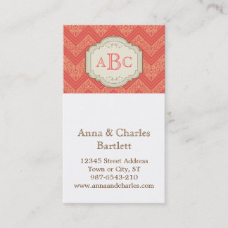 Chevron Damask (Melone) Personalisiertes Monogramm Visitenkarte