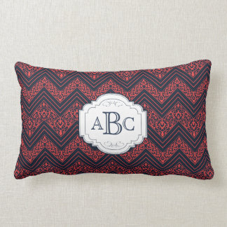Chevron Damask (Navy,Rot) Personalisiertes Monogra Lendenkissen