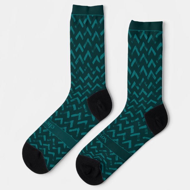 Chevron Dark Green and Turquoise Name Socken (Linkes Detail)