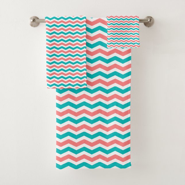 Chevron de corail et turquoise (En situation)