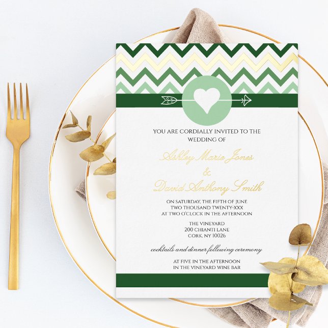 Chevron Emerald Green Gold Faire-part de mariage (Créateur téléchargé)