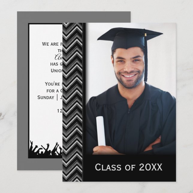 Chevron Frame With Graduation Photo Einladung (Vorne/Hinten)