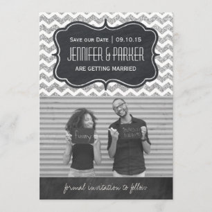 Chevron Glitter Save the Date Foto Karten