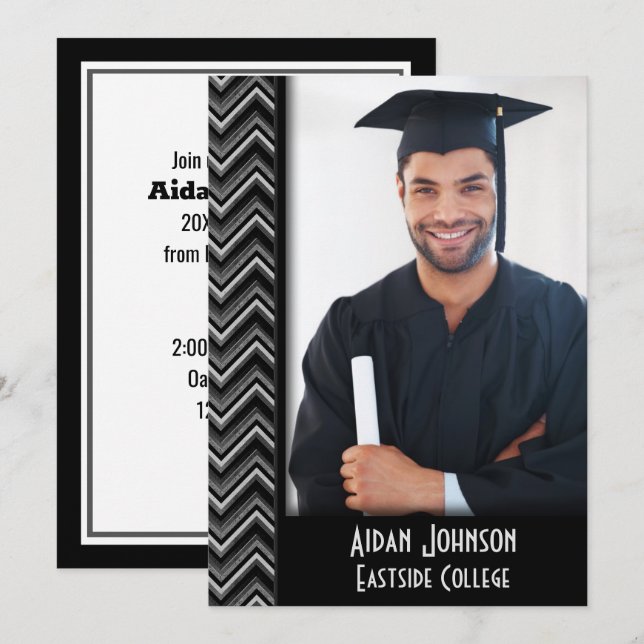 Chevron Graduation Photo Frame Invite Einladung (Vorne/Hinten)