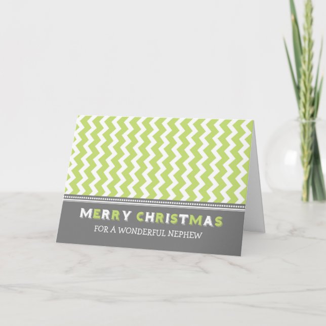 Chevron Green Grey Nephew Joyeux Noël Carte (Devant)