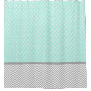 Chevron gris et rideau de douche verte à la menthe