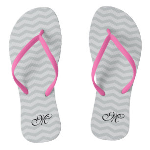 Chevron gris monogramme mariage fête tongs
