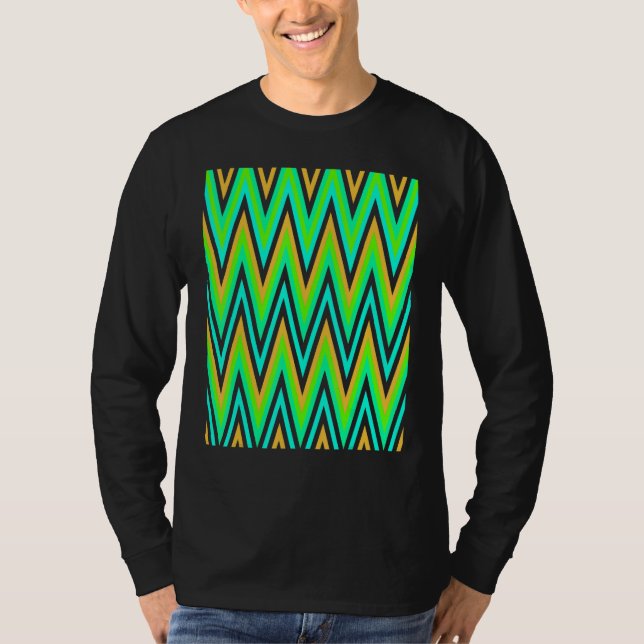 Chevron In Pale Orange Blue Green Zigzags T-Shirt (Vorderseite)