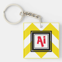 Chevron jaune et blanc Personnalisé Monogramme rou