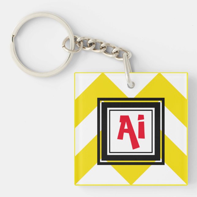 Chevron jaune et blanc Personnalisé Monogramme rou (Devant)