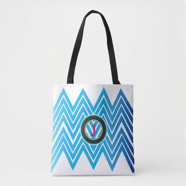Chevron Monogrammé Sac fourre-tout bleu glace (Devant)
