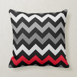 Chevron noir et blanc avec Coussin rouge