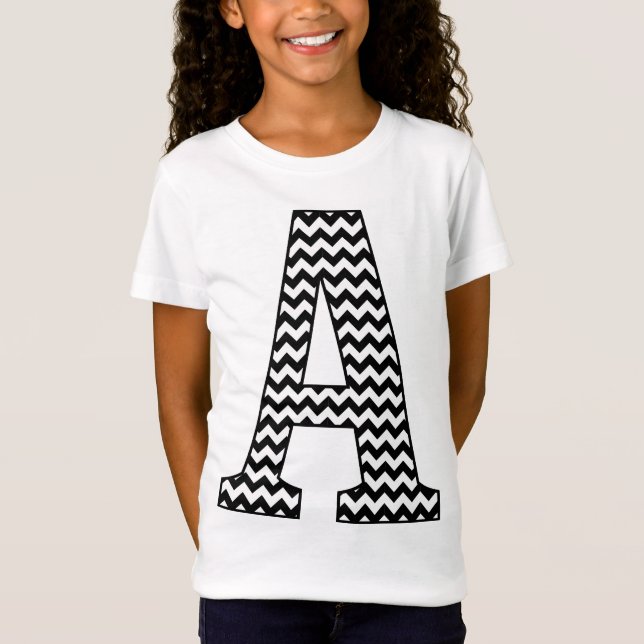 Chevron noir et blanc Un T-shirt de fille Monogram (Devant)