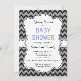 Chevron noir et gris, Baby shower bleu Invitation