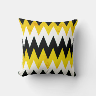 Chevron noir jaune et blanc imprimé oreiller à lan