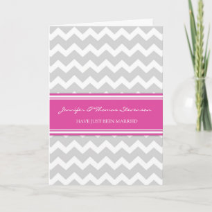 Chevron rose Gris Juste Marié Carte Faire-part