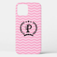 chevron rose monogrammé motif iPhone 12 coque