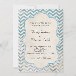 Chevron Rustic Blue Probe Dinner Einladung