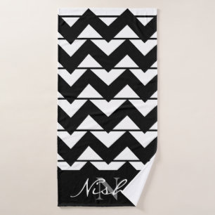 Chevron Stripe noir et blanc Monogramme