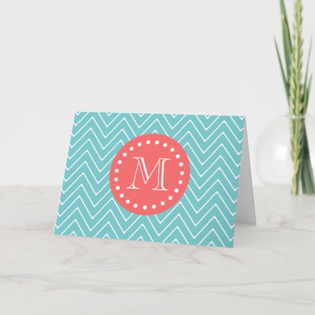 Chevron turquoise et de corail avec le monogramme (Devant)