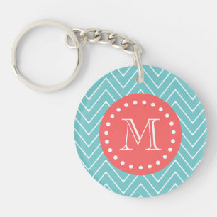 Chevron turquoise et de corail avec le monogramme