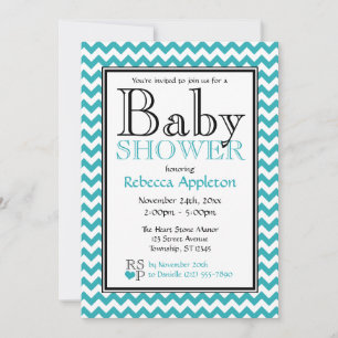 Chevron Turquoise & White Baby Shower Invitations