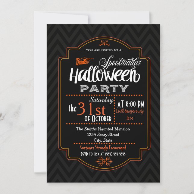 Chevron & Typographie Invitation Halloween (Devant)