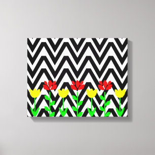 Chevron und Blumen Modernes florales Kunstprint Leinwanddruck