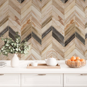 Chevron und Fischgrätenmuster in neutralen Tönen Tapete