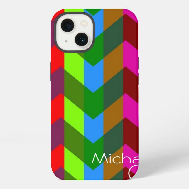 Chevron Zigzag Benutzerdefiniertes Monogramm 3 iPhone Hülle (Rückseite)