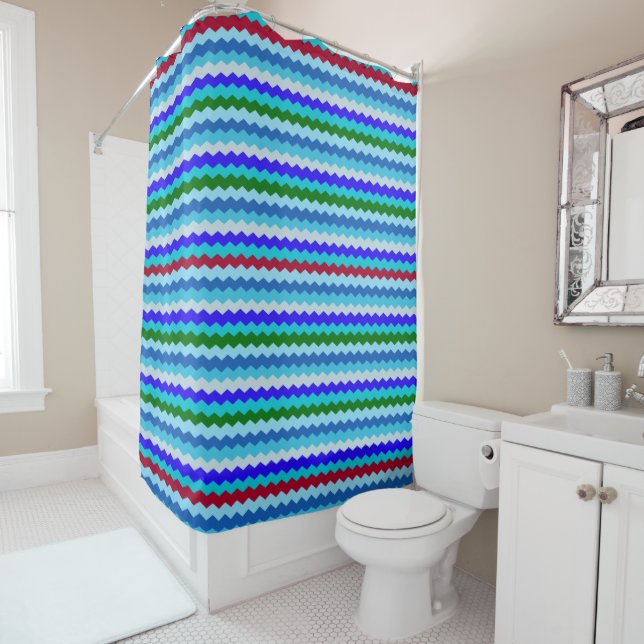 Chevron zigzag Motif Verre de mer Douche rideau (En situation)