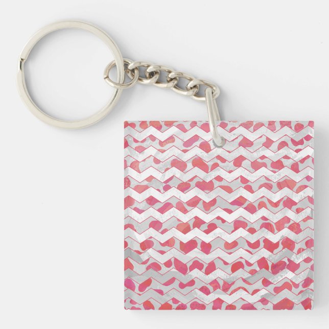 ChevronDalmatian Rosa und Weiß Schlüsselanhänger (Vorderseite)